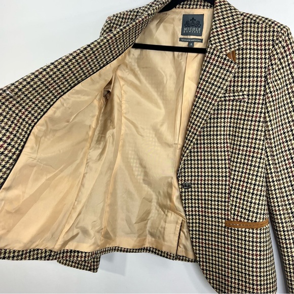 Nicole Benisti tan houndstooth check tailored fitted preppy wool blend blazer 8 - Picture 6 of 17
